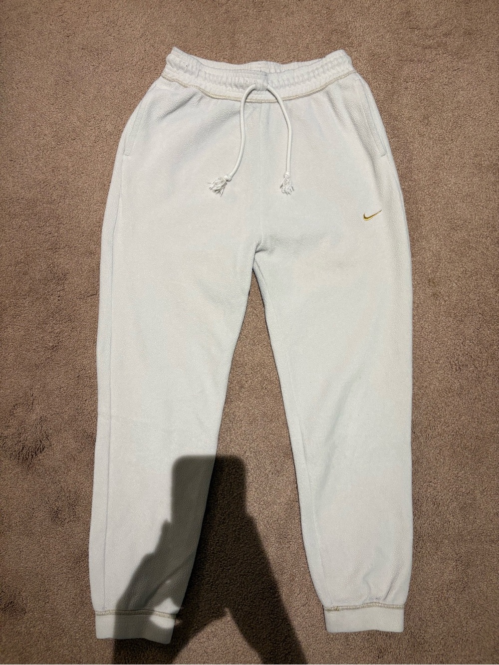 Nike cream Fleece Jogger Pants with Gold Swoosh size small